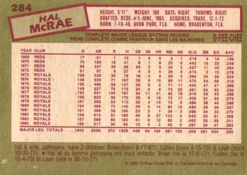 1985 O-Pee-Chee #284 Hal McRae Back
