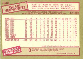 1985 O-Pee-Chee #333 Willie Hernandez Back