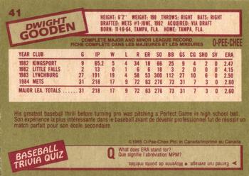 1985 O-Pee-Chee #41 Dwight Gooden Back