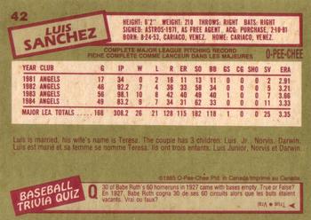 1985 O-Pee-Chee #42 Luis Sanchez Back