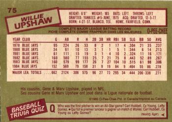 1985 O-Pee-Chee #75 Willie Upshaw Back