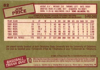 1985 O-Pee-Chee #82 Joe Price Back
