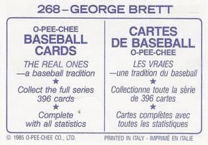 1985 O-Pee-Chee Stickers #268 George Brett Back