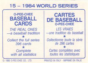 1985 O-Pee-Chee Stickers #15 1984 World Series Back