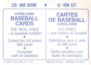 1985 O-Pee-Chee Stickers #42 / 228 Ron Cey / Bob Boone Back