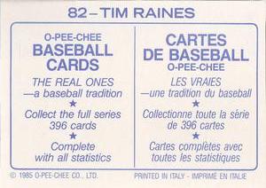 1985 O-Pee-Chee Stickers #82 Tim Raines Back