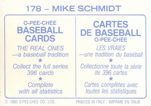 1985 O-Pee-Chee Stickers #178 Mike Schmidt Back