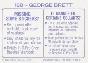 1985 O-Pee-Chee Stickers #188 George Brett Back