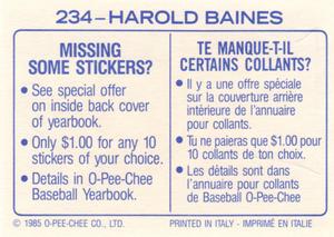 1985 O-Pee-Chee Stickers #234 Harold Baines Back