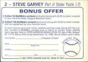1985 Topps Stickers #2 Steve Garvey Back