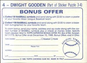1985 Topps Stickers #4 Dwight Gooden Back