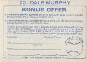 1985 Topps Stickers #22 Dale Murphy Back
