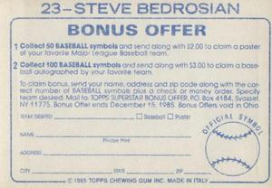 1985 Topps Stickers #23 Steve Bedrosian Back