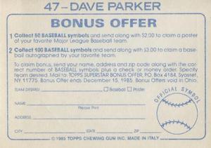 1985 Topps Stickers #47 Dave Parker Back