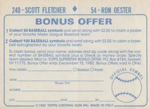 1985 Topps Stickers #54 / 240 Ron Oester / Scott Fletcher Back