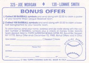 1985 Topps Stickers #139 / 325 Lonnie Smith / Joe Morgan Back