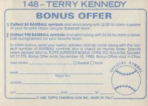 1985 Topps Stickers #148 Terry Kennedy Back