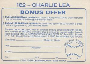 1985 Topps Stickers #182 Charlie Lea Back
