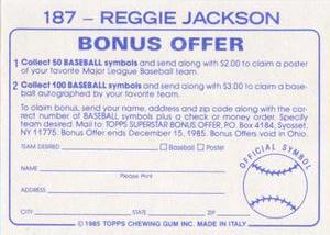 1985 Topps Stickers #187 Reggie Jackson Back