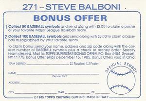1985 Topps Stickers #271 Steve Balboni Back