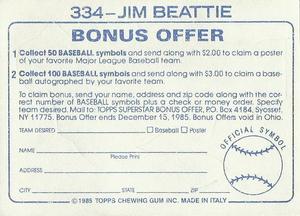 1985 Topps Stickers #334 Jim Beattie Back