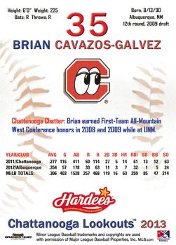 2013 Grandstand Chattanooga Lookouts #NNO Brian Cavazos-Galvez Back