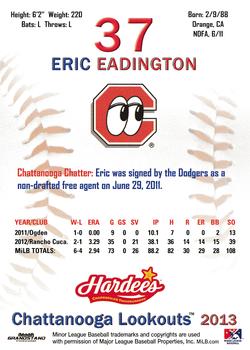 2013 Grandstand Chattanooga Lookouts #NNO Eric Eadington Back