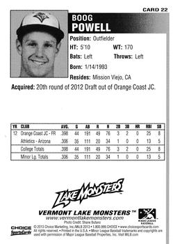 2013 Choice Vermont Lake Monsters #22 Boog Powell Back