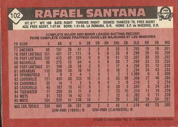 1986 O-Pee-Chee #102 Rafael Santana Back