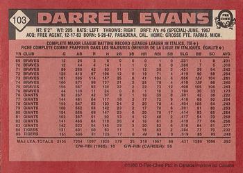 1986 O-Pee-Chee #103 Darrell Evans Back