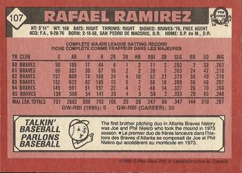 1986 O-Pee-Chee #107 Rafael Ramirez Back