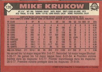 1986 O-Pee-Chee #126 Mike Krukow Back