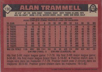 1986 O-Pee-Chee #130 Alan Trammell Back