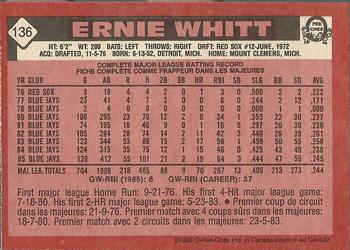 1986 O-Pee-Chee #136 Ernie Whitt Back