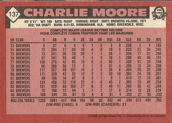 1986 O-Pee-Chee #137 Charlie Moore Back