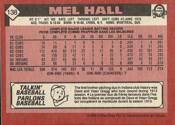 1986 O-Pee-Chee #138 Mel Hall Back