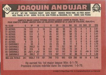 1986 O-Pee-Chee #150 Joaquin Andujar Back