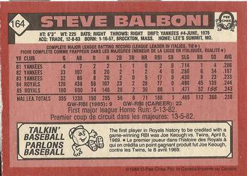 1986 O-Pee-Chee #164 Steve Balboni Back