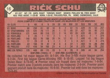 1986 O-Pee-Chee #16 Rick Schu Back