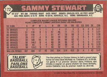1986 O-Pee-Chee #172 Sammy Stewart Back