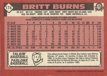 1986 O-Pee-Chee #174 Britt Burns Back