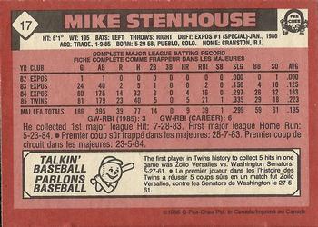 1986 O-Pee-Chee #17 Mike Stenhouse Back