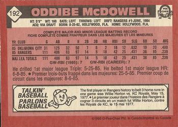 1986 O-Pee-Chee #192 Oddibe McDowell Back