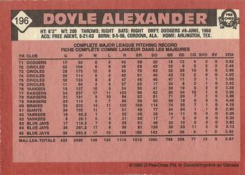 1986 O-Pee-Chee #196 Doyle Alexander Back