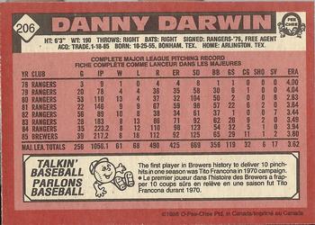 1986 O-Pee-Chee #206 Danny Darwin Back