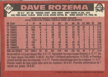 1986 O-Pee-Chee #208 Dave Rozema Back