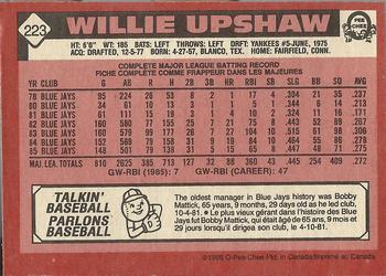 1986 O-Pee-Chee #223 Willie Upshaw Back