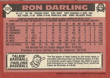 1986 O-Pee-Chee #225 Ron Darling Back