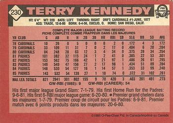 1986 O-Pee-Chee #230 Terry Kennedy Back