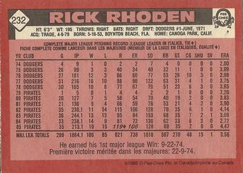 1986 O-Pee-Chee #232 Rick Rhoden Back